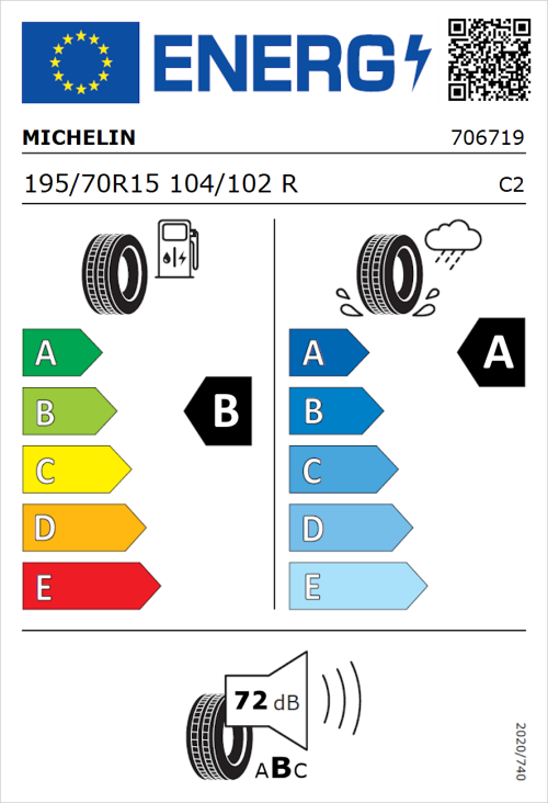 Tyre Label for Michelin Agilis 3 195/70R15 104/102R