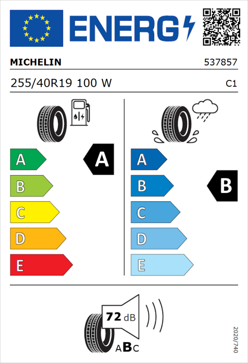 Tyre Label for Michelin Primacy 4 255/40R19 100W