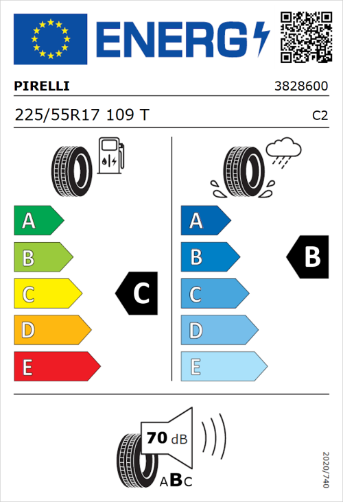 Tyre Label for Pirelli Carrier 225/55R17 109T