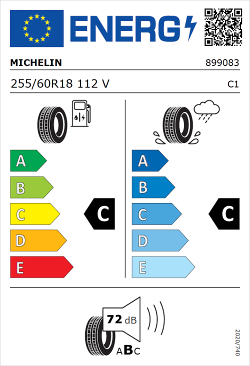 Tyre Label for Michelin Latitude Cross 255/60R18 112V