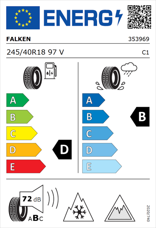 Tyre Label for Falken Eurowinter HS02 Pro 245/40R18 97V