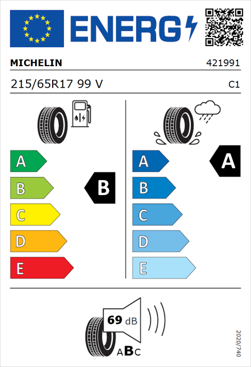 Tyre Label for Michelin Primacy 4 215/65R17 99V