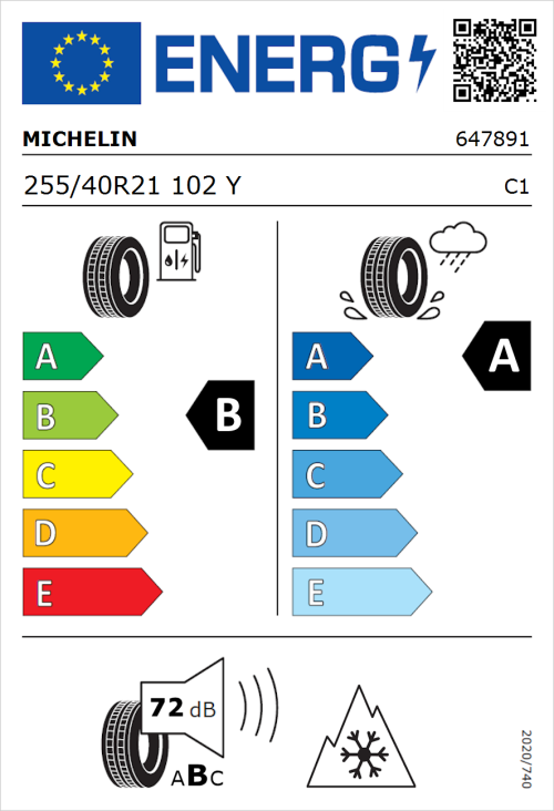 Tyre Label for Michelin CrossClimate 3 255/40R21 102Y