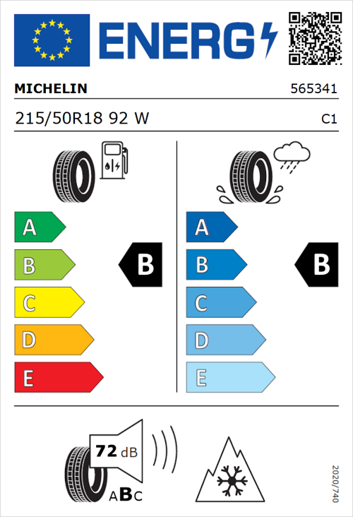 Tyre Label for Michelin CrossClimate 3 215/50R18 92W