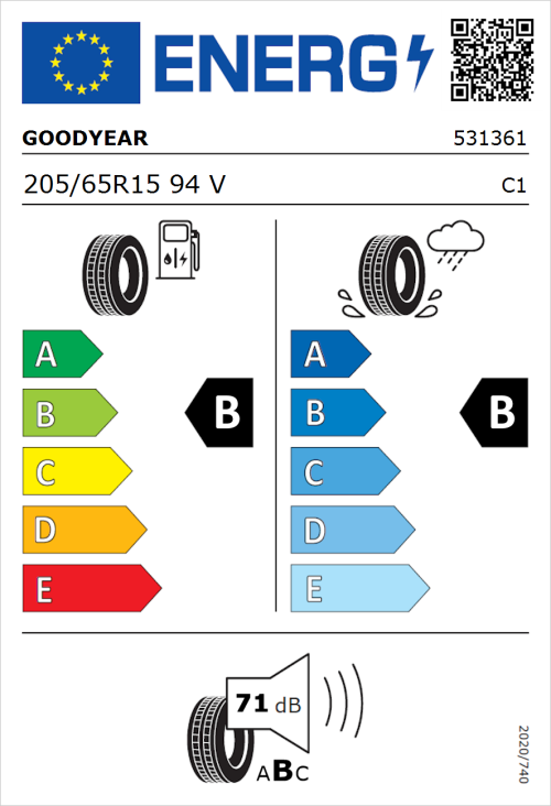 Tyre Label for Goodyear EfficientGrip Performance 205/65R15 94V