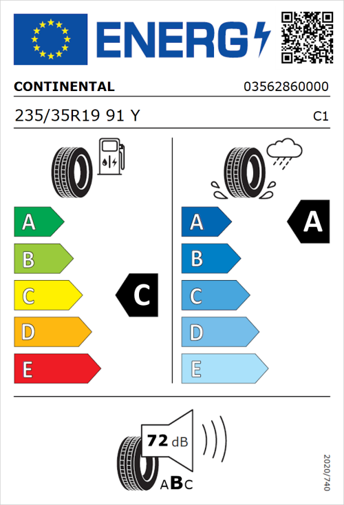 Tyre Label for Continental ContiSportContact 5 P 235/35R19 91Y
